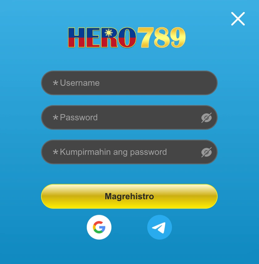 HERO789 register page for new players joining the online casino platform